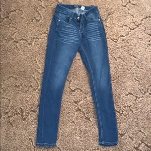 High waisted skinny dark blue jeans